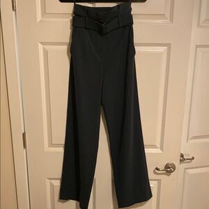 Babaton Green Wide Leg Pants with Relaxed Fit and Textured Fabric